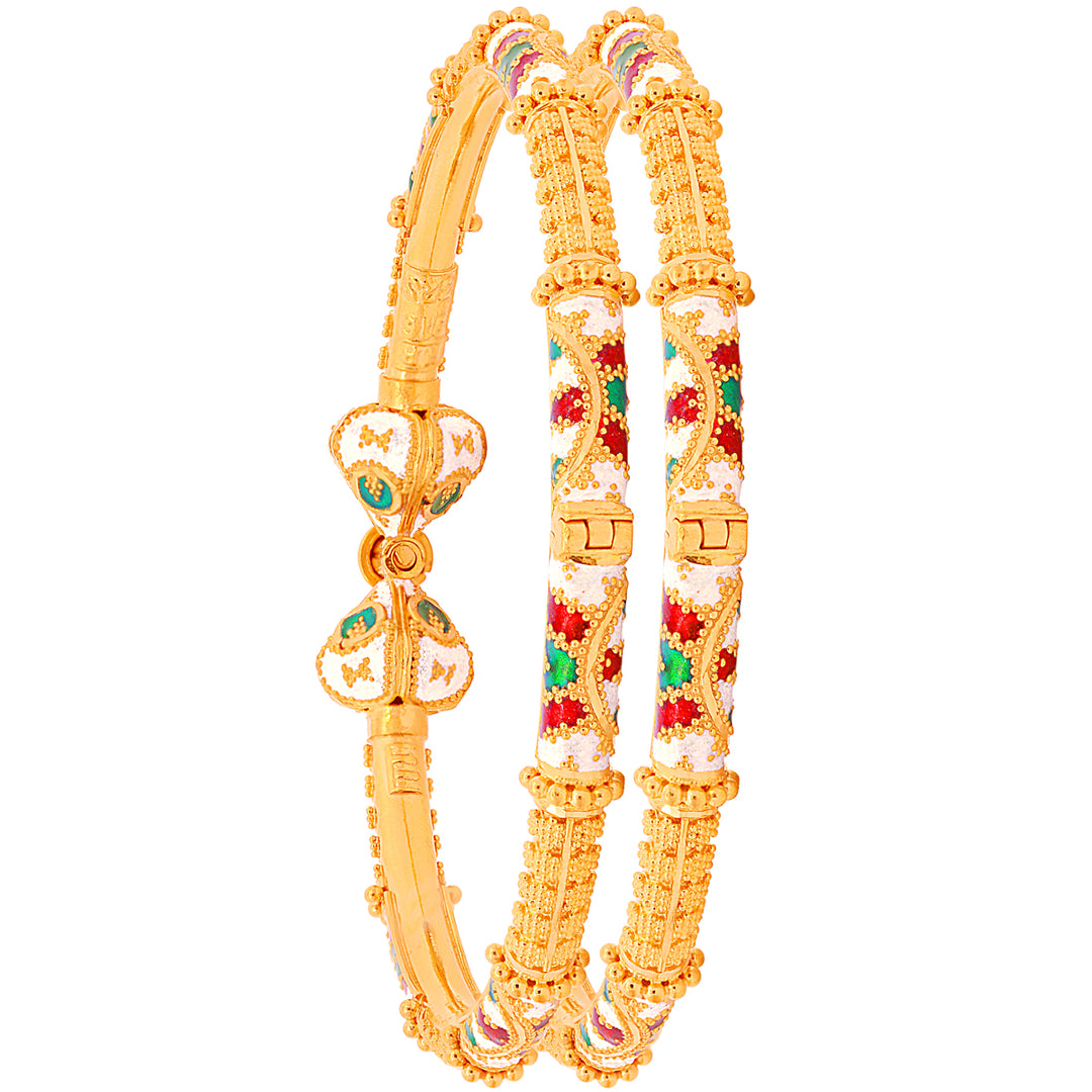 Brilliant Minakari Pipe Openable 2pcs Kara in 22K Gold