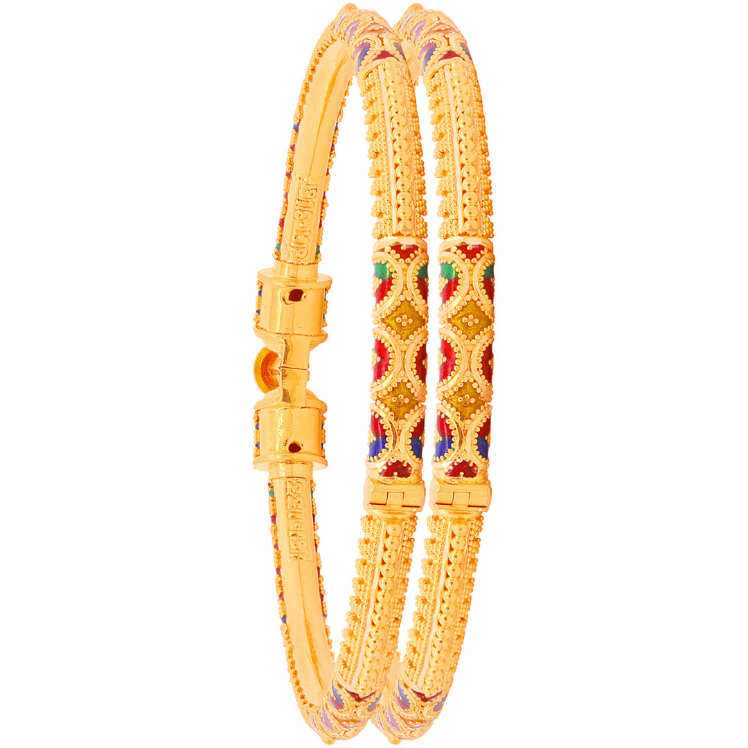 Captivating Minakari Pipe Openable 2pcs Kara in 22K Gold