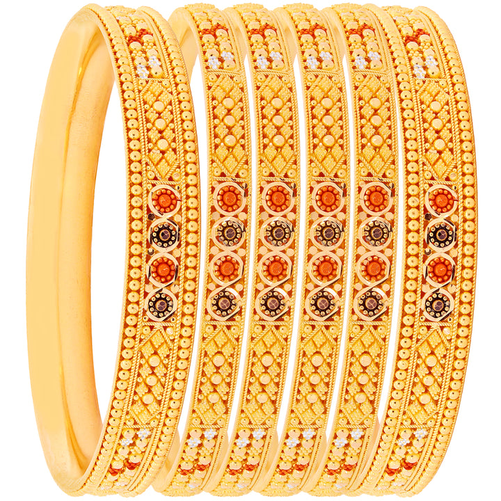2.4 Size Three tone Set of 6pcs Bangles in 22K Gold