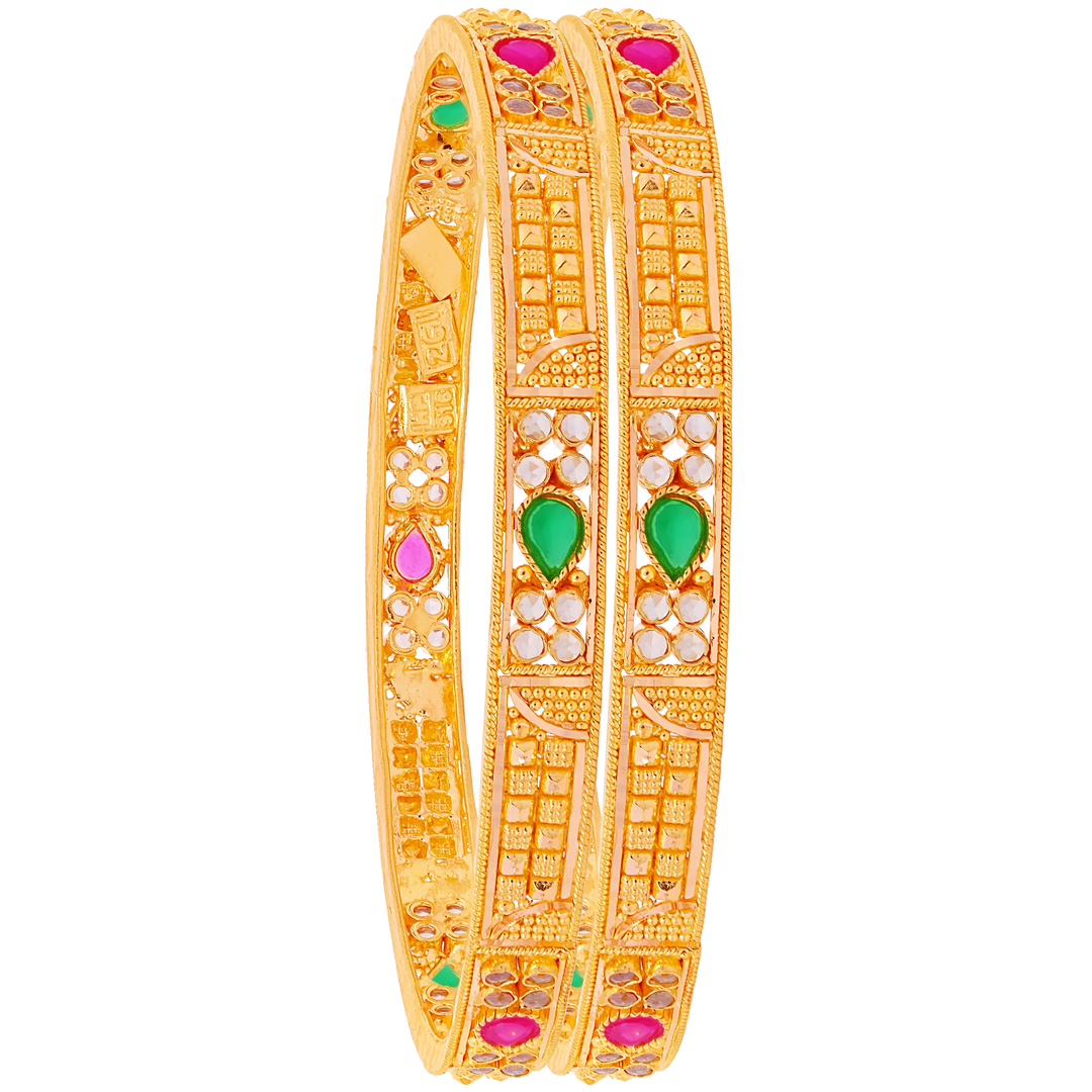 2.5 Size 2pcs Bangle With Gemstones in 22K Gold