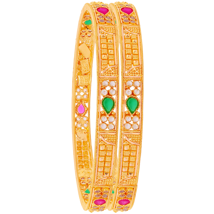 2.5 Size 2pcs Bangle With Gemstones in 22K Gold