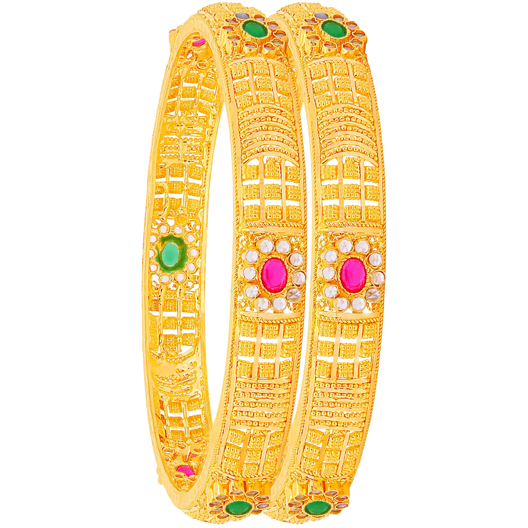 2.5 Size 2pcs Bangle With Gemstones in 22K Gold