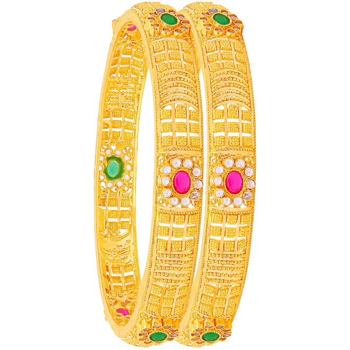 2.5 Size 2pcs Bangle With Gemstones in 22K Gold