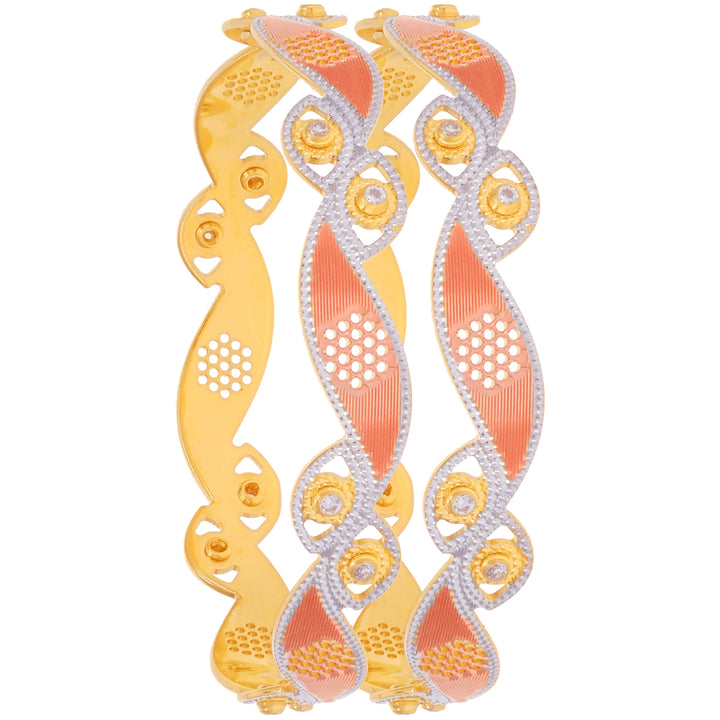 2.10 Size Three tone Set of 2pcs Bangles With CZ in 22K Gold