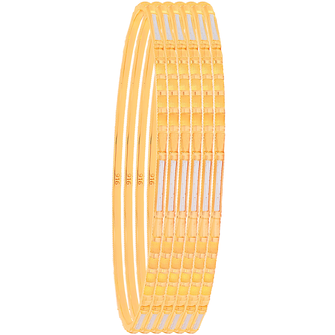2.8 Size Two tone Set of 6pcs Bangles in 22K Gold