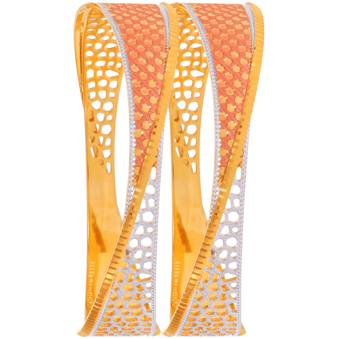 2.9 Size Three tone Set of 2pcs Bangles in 22K Gold