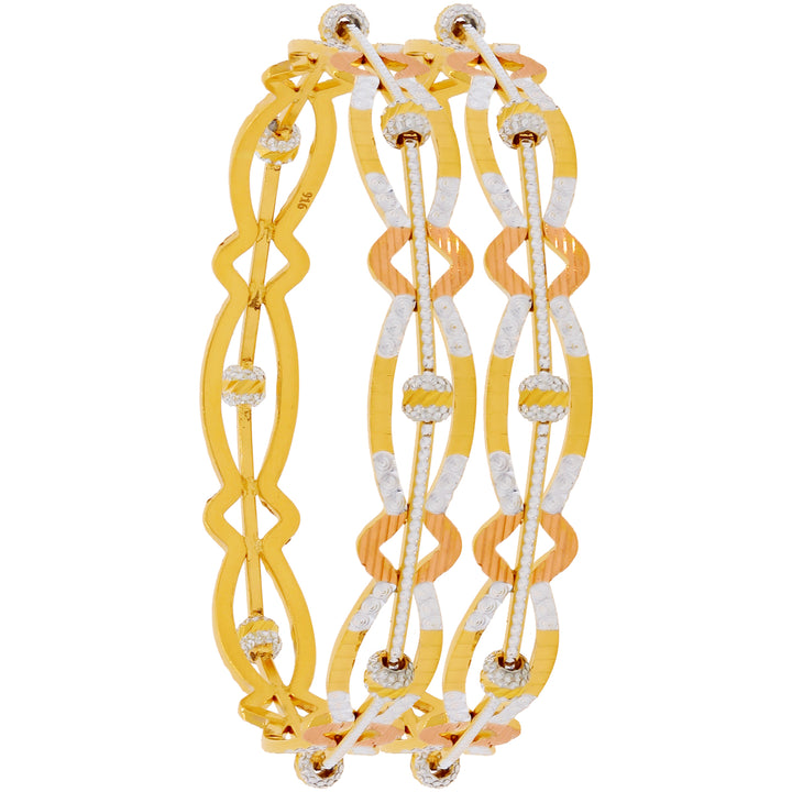 2.5 Size Three tone Set of 2Pcs Bangles in 22K Gold