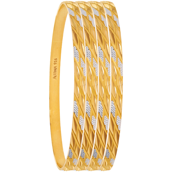 2.10 Size Two tone Set of 4pcs Bangles in 22K Gold