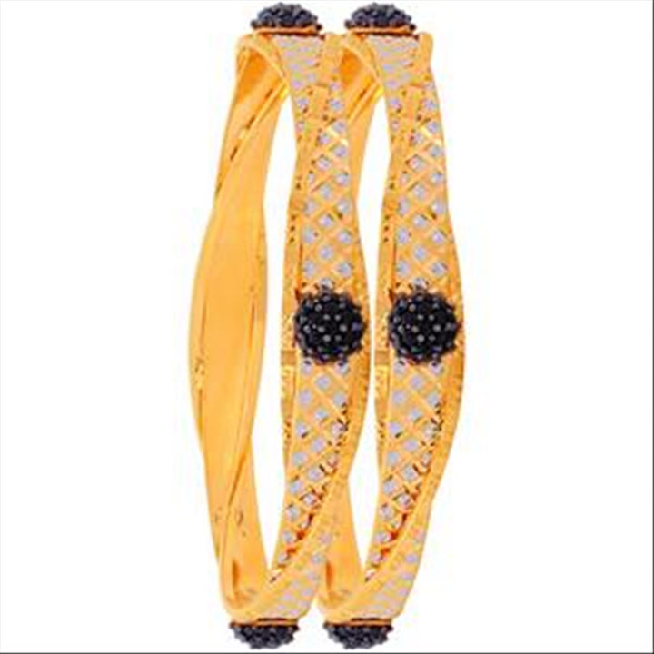 2.8 Size Two tone Set Of 2pcs Bangles With CZ in 22K Gold