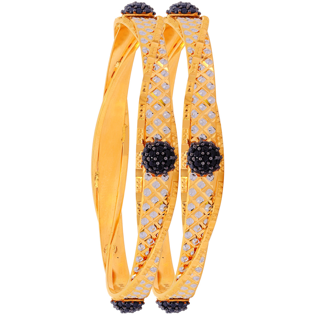 2.6 Size Two tone Set Of 2pcs Bangles With CZ in 22K Gold