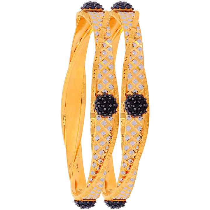 2.6 Size Two tone Set Of 2pcs Bangles With CZ in 22K Gold