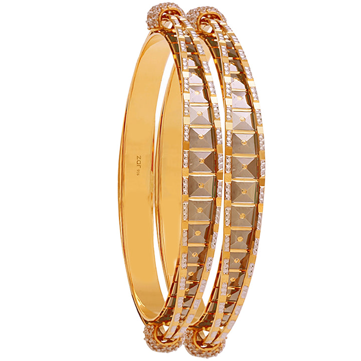 2.10 Size Two tone 2pcs Bangle With CZ in 22K Gold