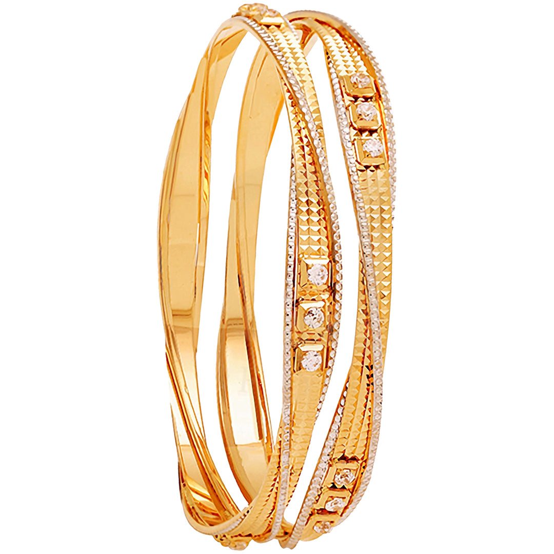 2.5 Size Two tone 2pcs Bangle With CZ in 22K Gold