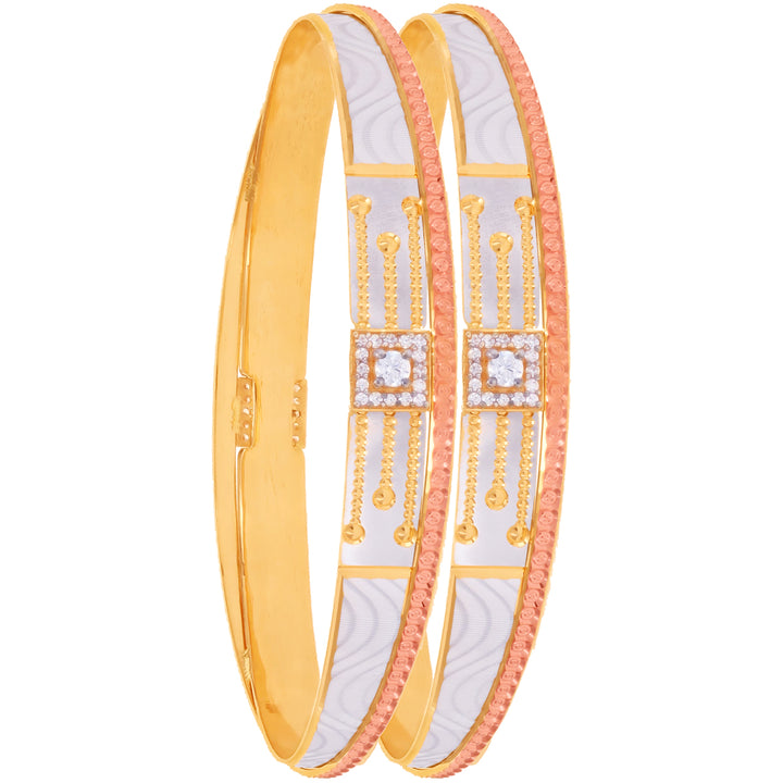 2.6 Size Three tone 2pcs Bangle With CZ in 22K Gold