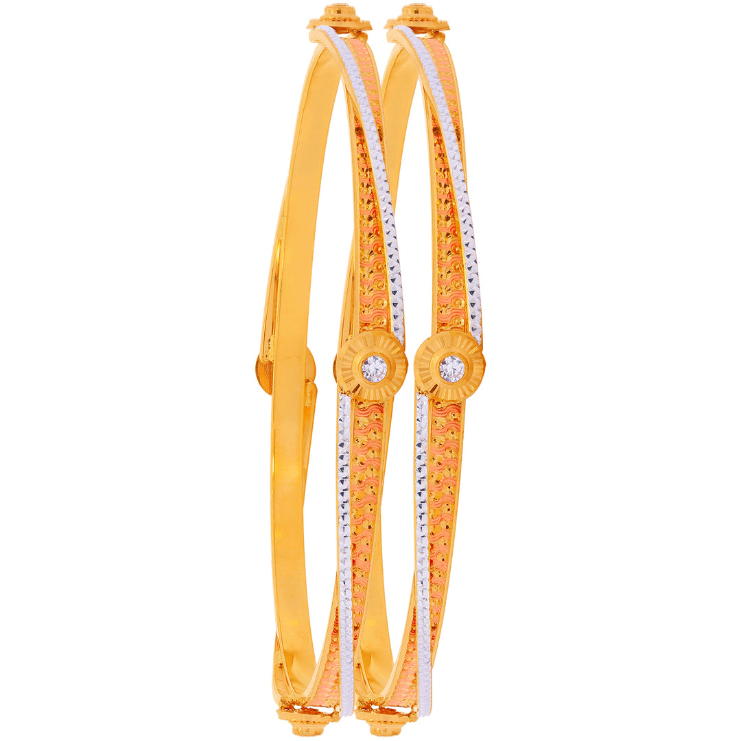 2.5 Size Three tone 2pcs Bangle With CZ in 22K Gold
