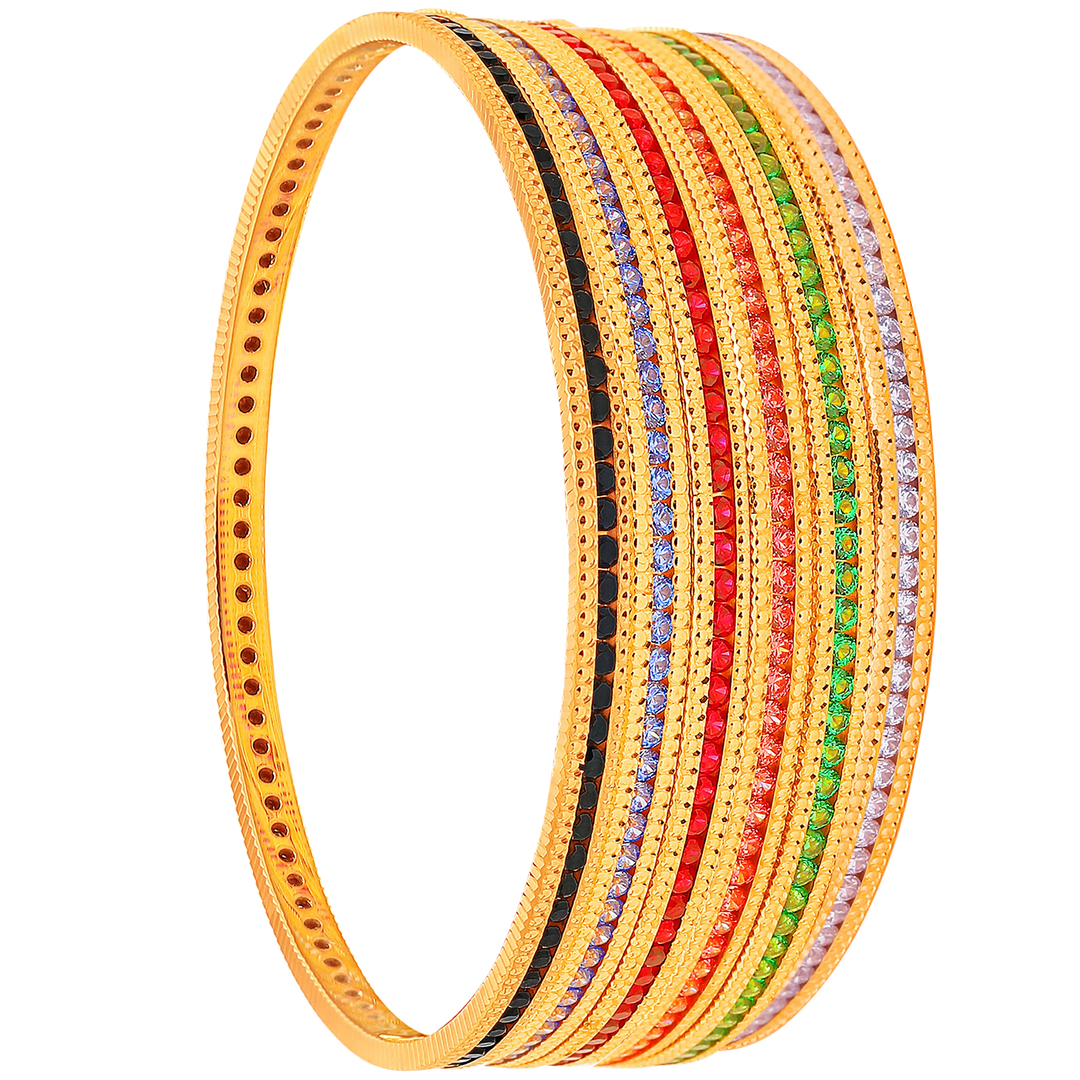 2.4 Size Set of 6pcs Bangles With Gemstones in 22K Gold