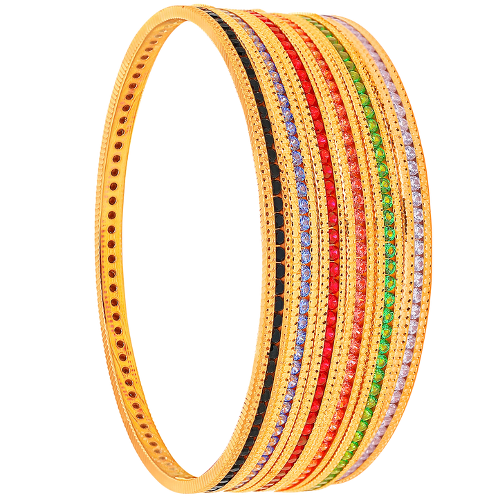 2.8 Size Set of 6pcs Bangles With Gemstones in 22K Gold