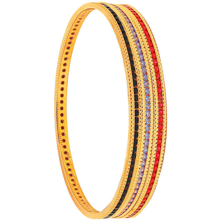 2.6 Size Set of 6pcs Bangles With Gemstones in 22K Gold