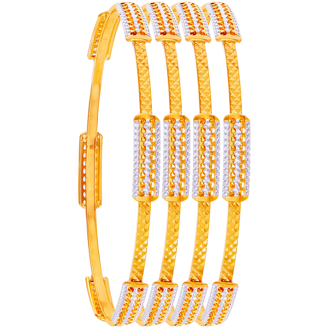 2.6 Size Two tone Set of 4pcs Bangles in 22K Gold