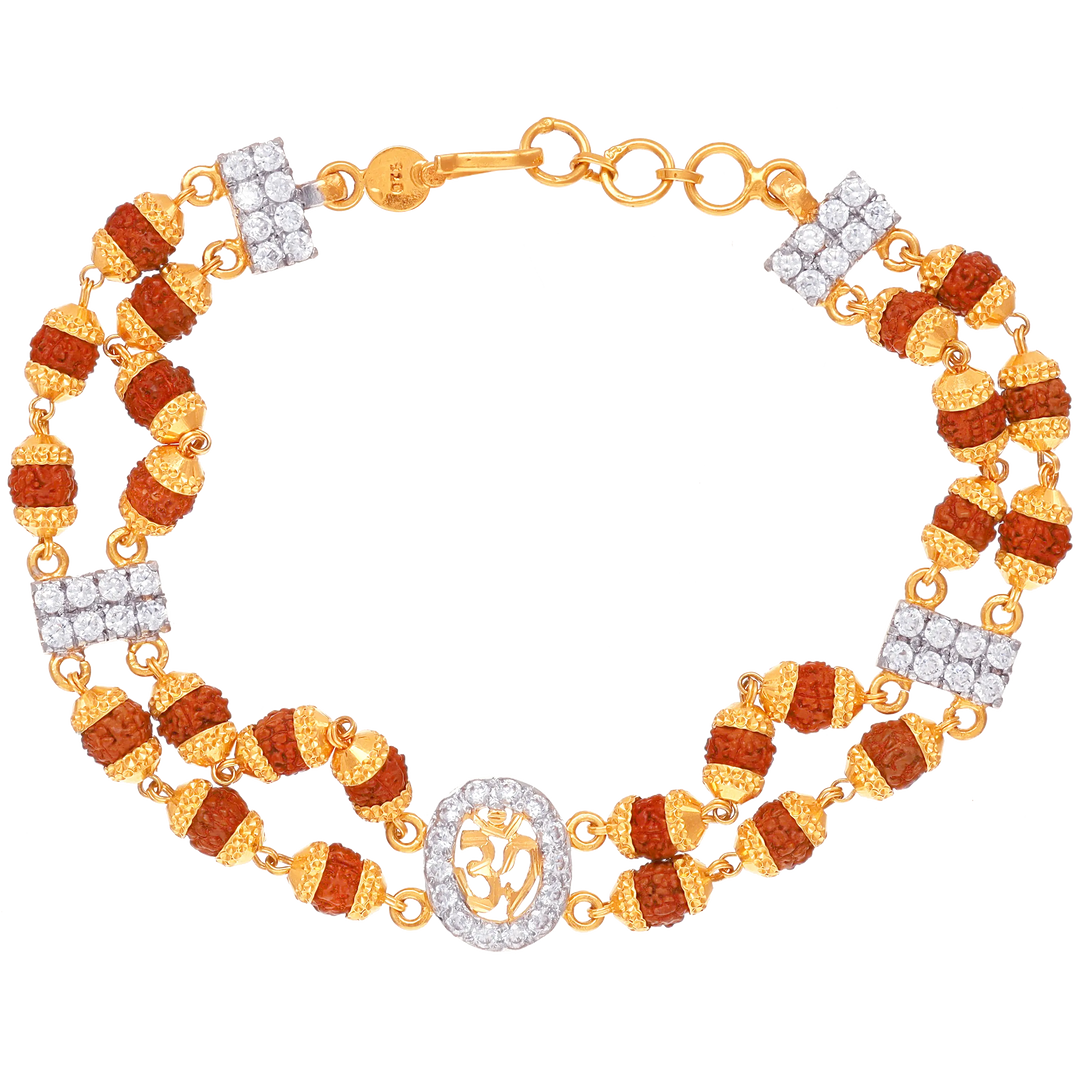 Om Rudraksh Bracelet With CZ in 22K Gold