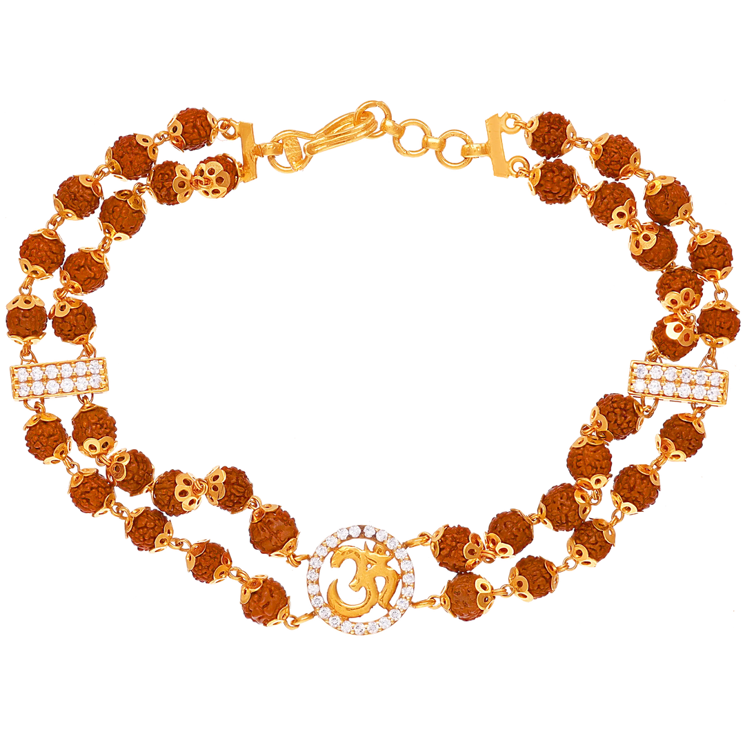 Om Rudraksh Bracelet with CZ in 22K Gold