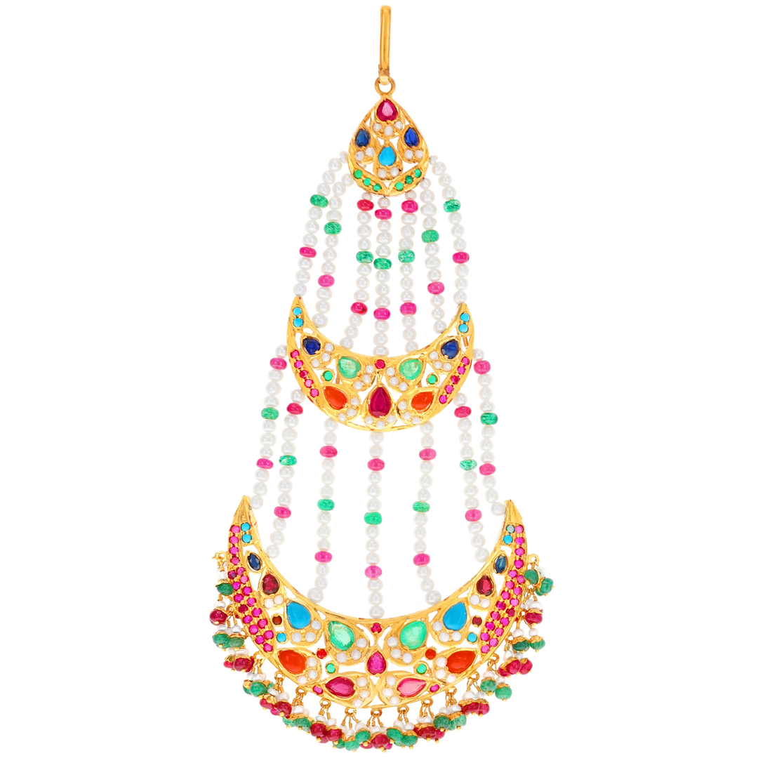 Enchanting Maang Tikka with Navratan in 22K Gold