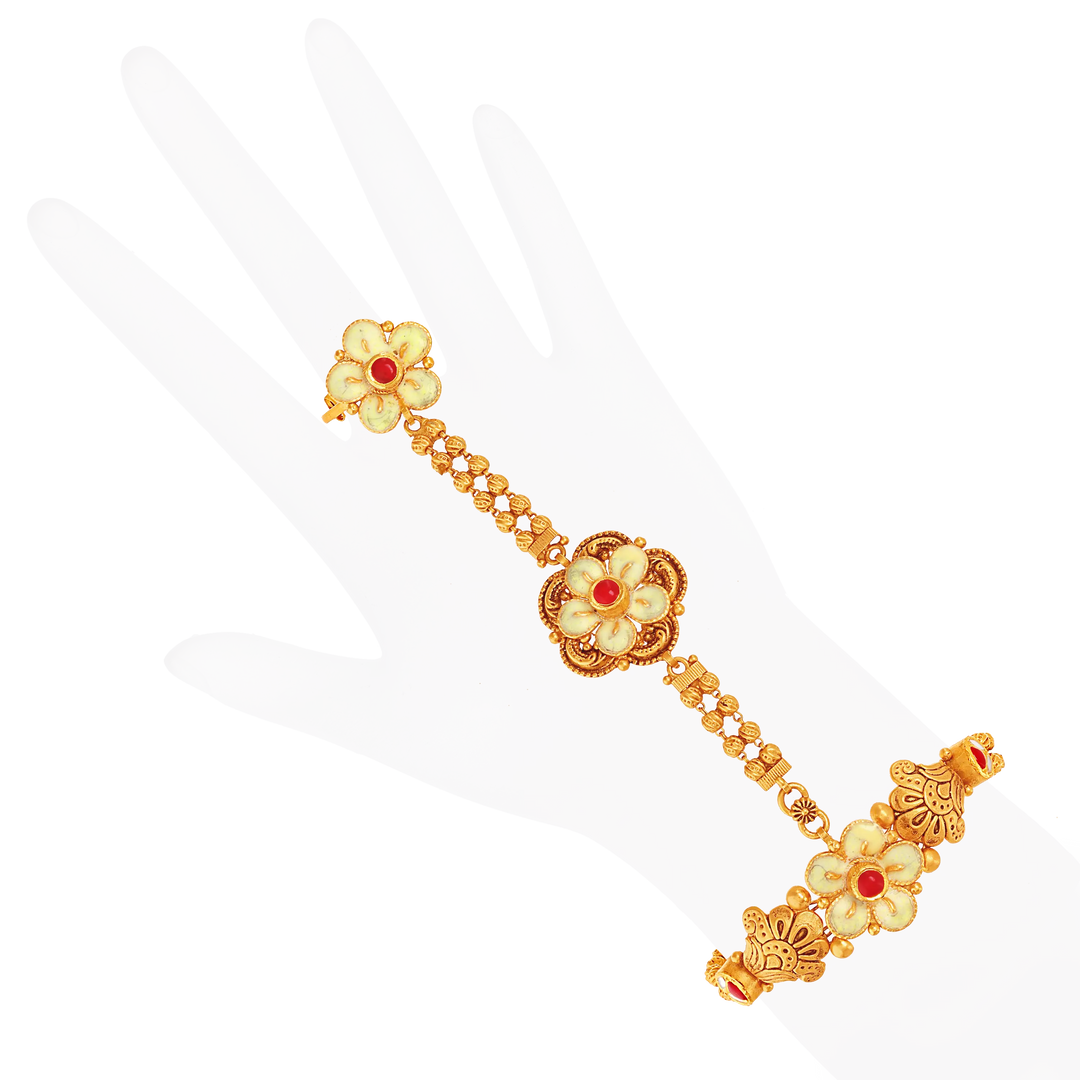 Charming Antique Finger Bracelet with Kundan Gemstones in 22K Gold