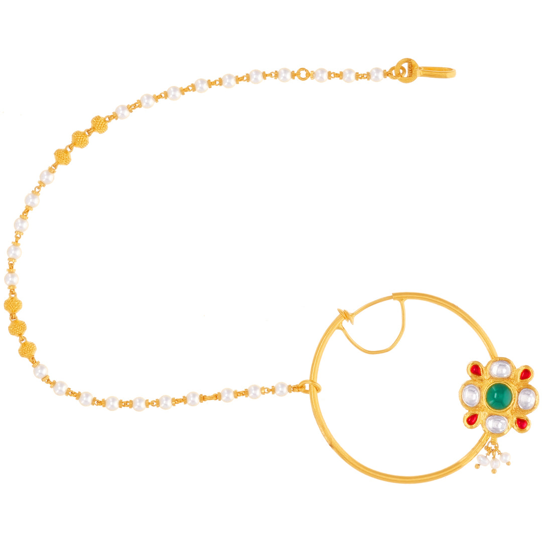 Elegant Antique Nath With Kundan & Gemstones in 22K Gold
