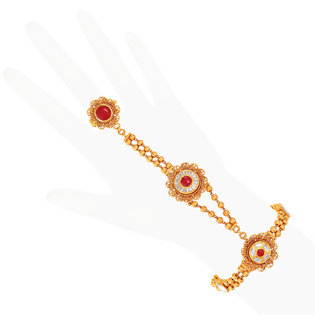 Charming Antique Finger Bracelet with Gemstones in 22K Gold