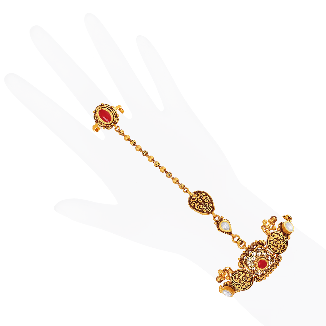 Charming Antique Finger Bracelet with Gemstones in 22K Gold