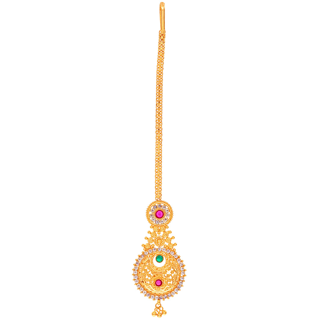 Alluring Maang Tikka With Gemstones in 22K Gold