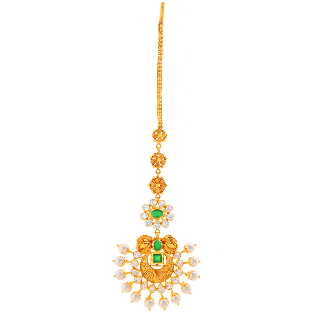 Delightful Antique Maang Tikka With CZ in 22K Gold