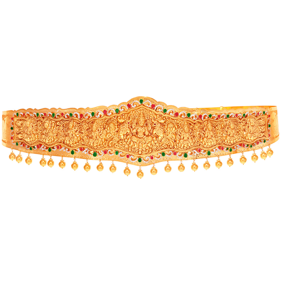 Mesmerizing Laxmi Waist Band / Vaddanam with Ruby Emerald & CZ in 22K Gold