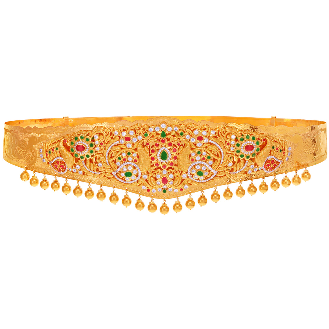 Endearing Waist Band / Vaddanam with Ruby Emerald & CZ in 22K Gold