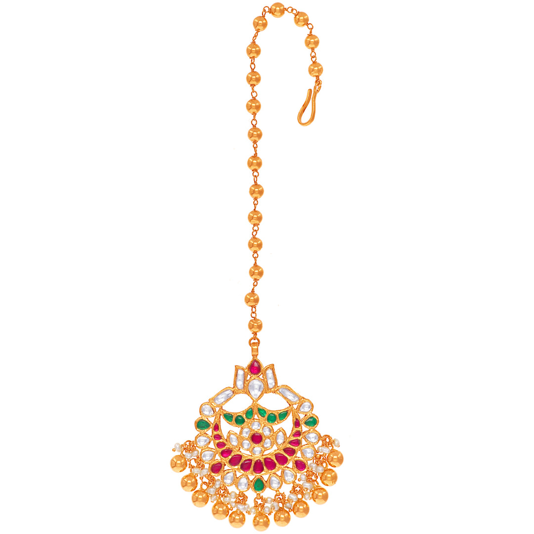 Lovely Antique Maang Tikka With Kundan & Gemstones in 22K Gold