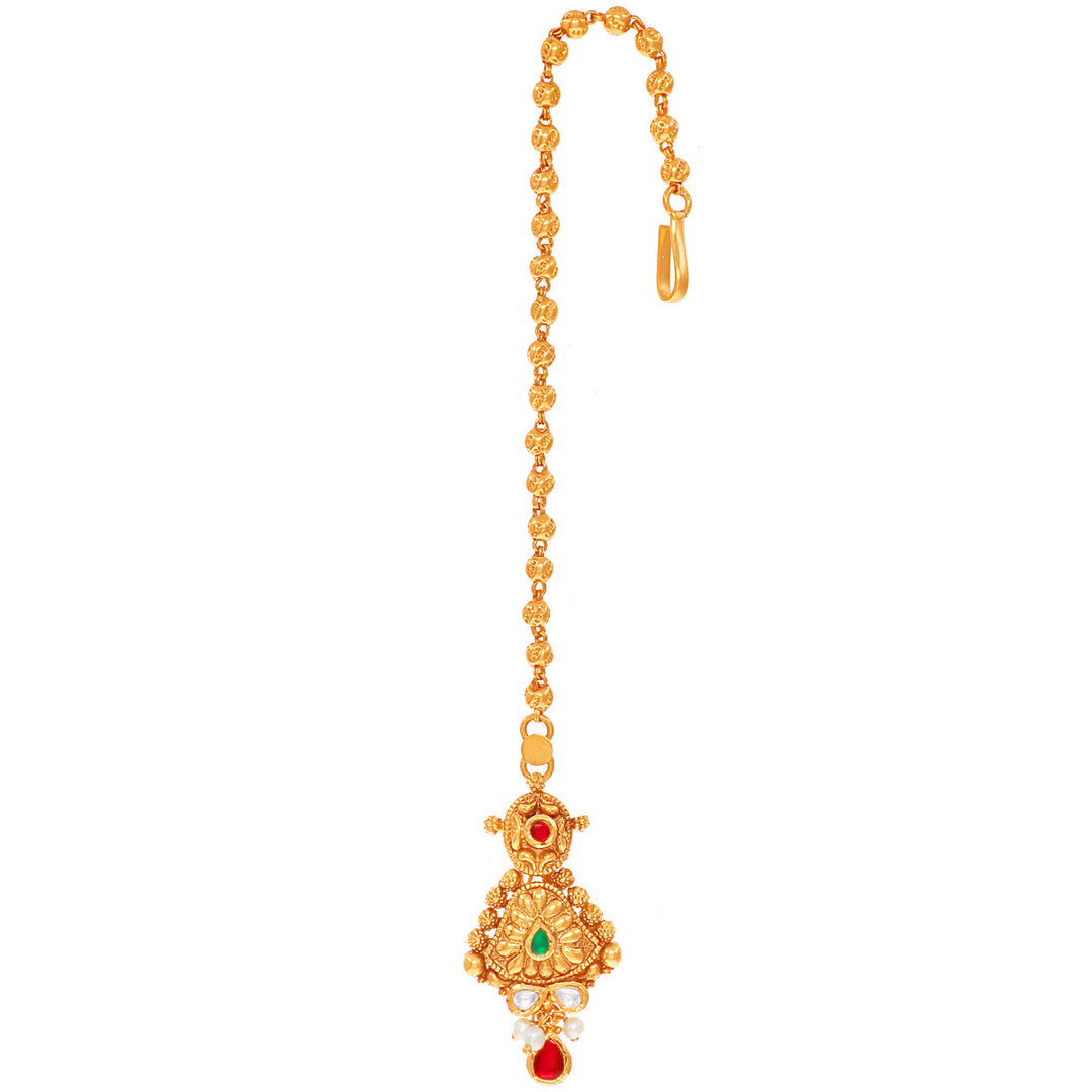 Alluring Antique Maang Tikka With Kundan & Gemstones in 22K Gold