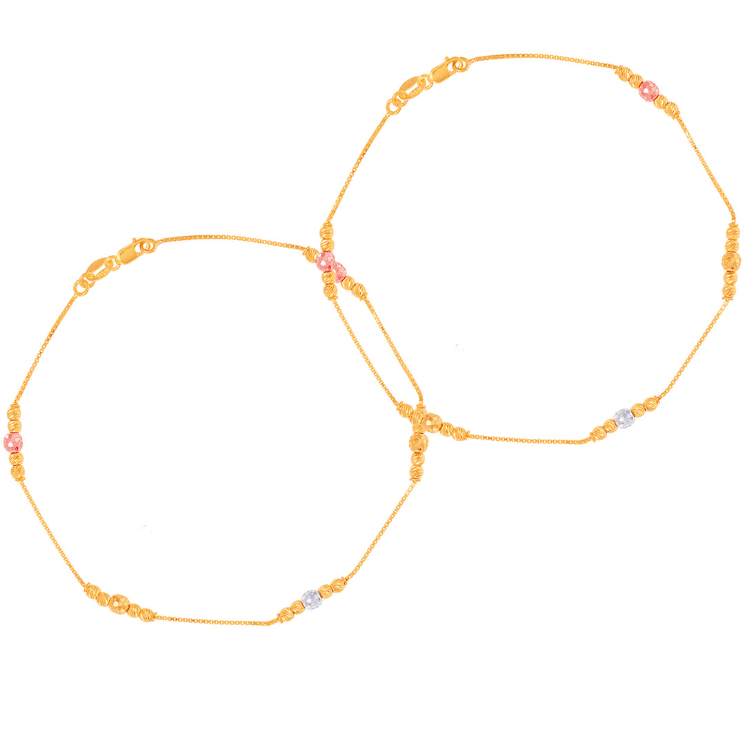 Brilliant Three tone 2pcs Payal in 22K Gold