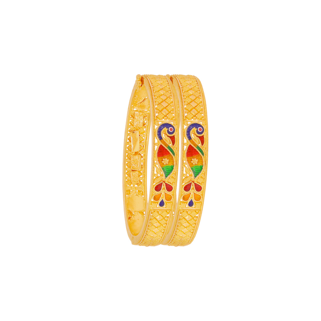 Glamorous Minakari Peacock kids 2pcs Bangle in 22K Gold