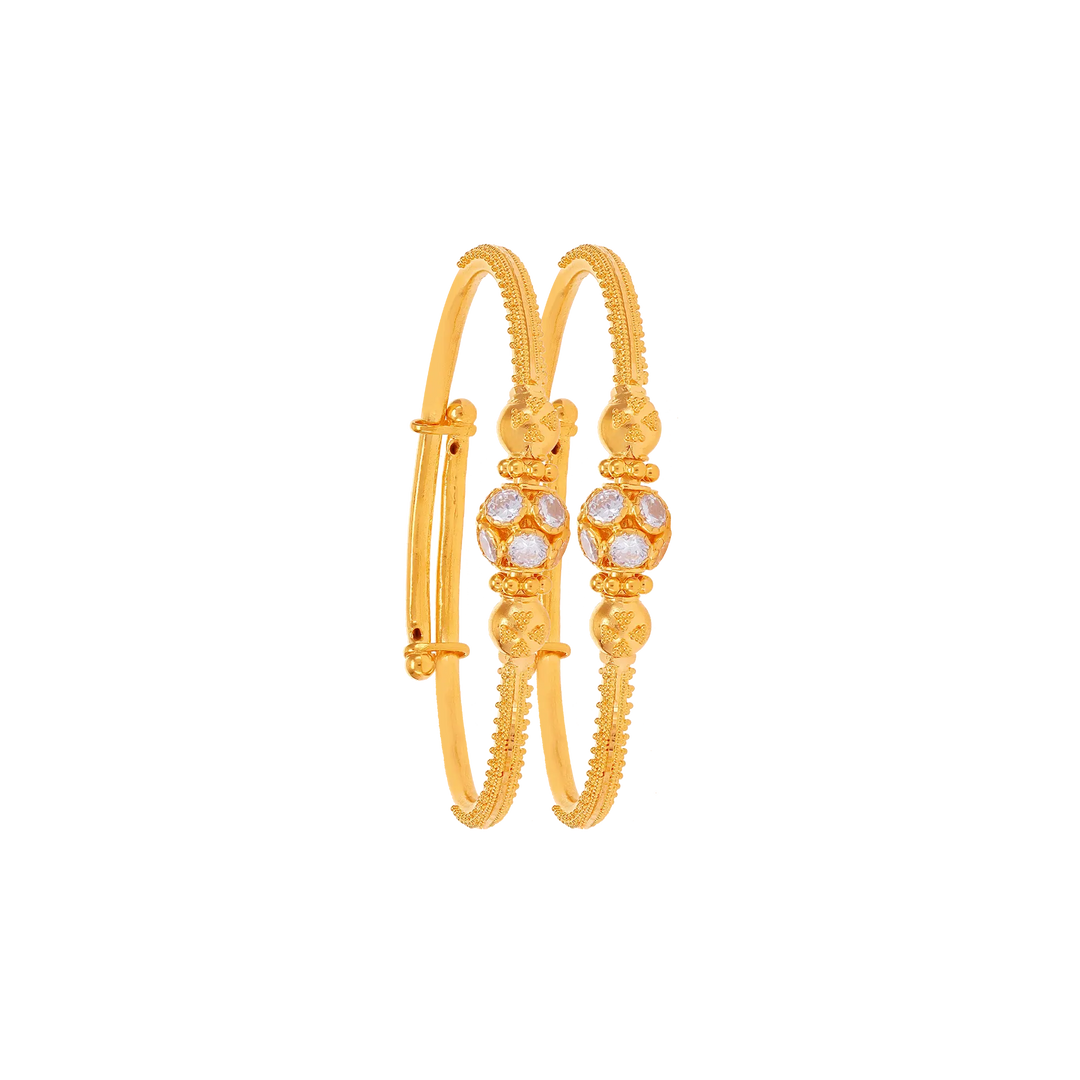 Kids 2pcs Bangle with CZ in 22K Gold