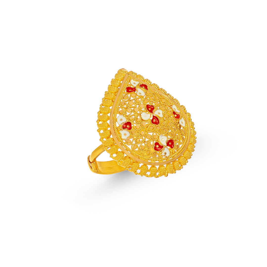 Delightful Adjustable Ring with Minakari in 22K Gold