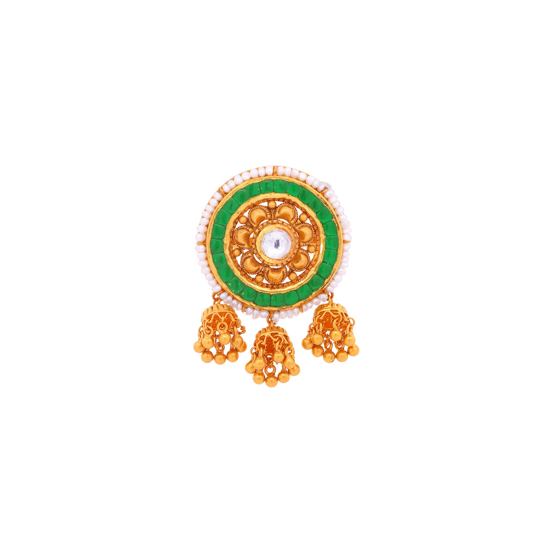Charming Adjustable Antique Ring With Kundan & Pearl in 22K Gold