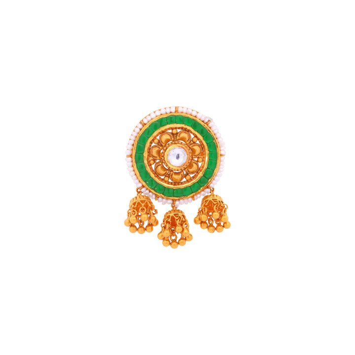 Charming Adjustable Antique Ring With Kundan & Pearl in 22K Gold