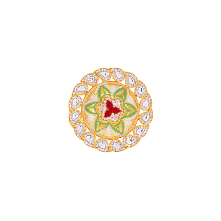 Magnificent Antique Minakari Adjustable Ring With Kundan CZ & Ruby in 22K Gold
