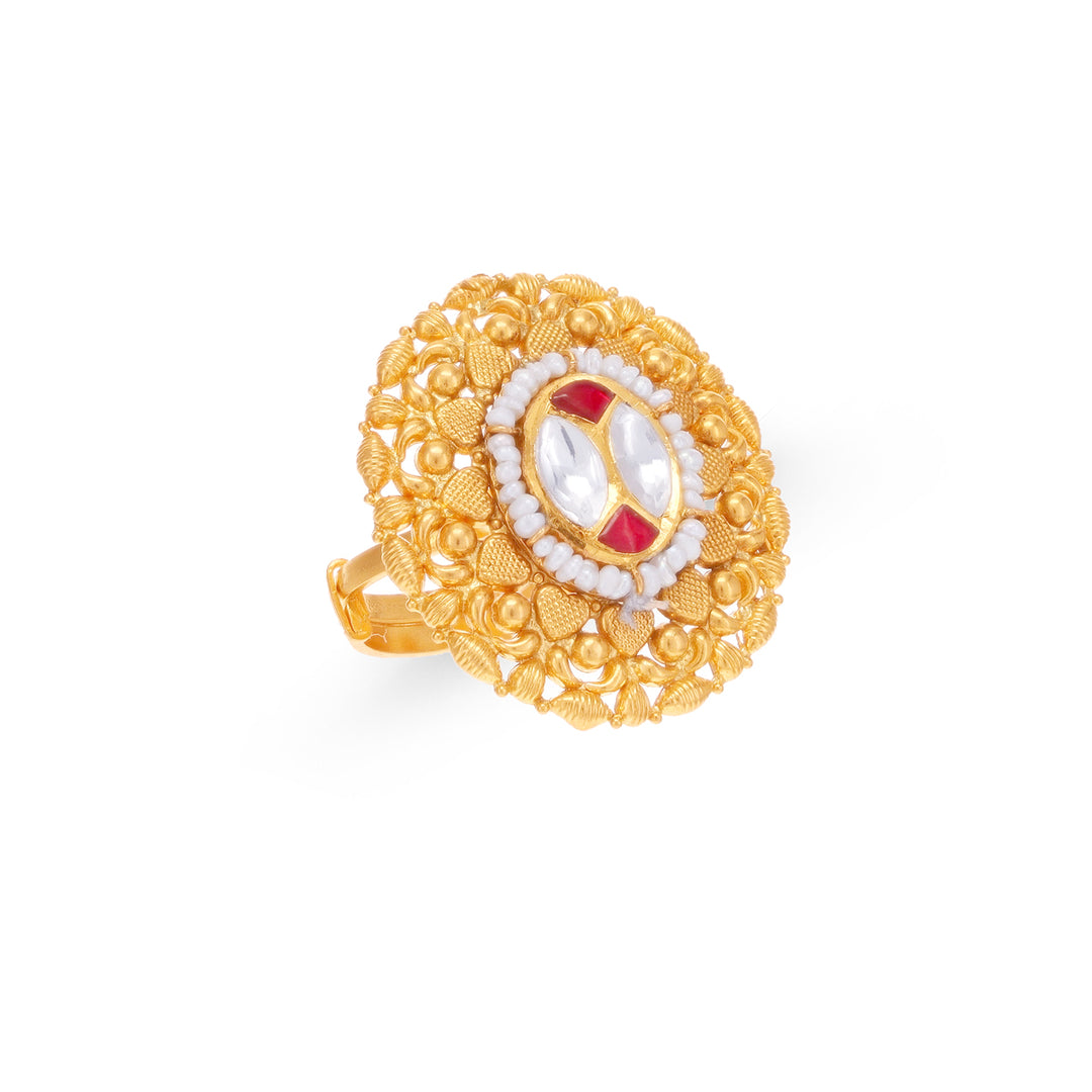Delightful Antique Ring With Kundan & Gemstones in 22K Gold