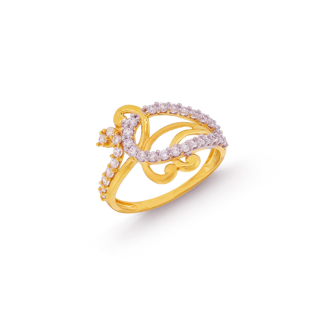 Beautiful Two-tone Ring with CZ in 22K Gold