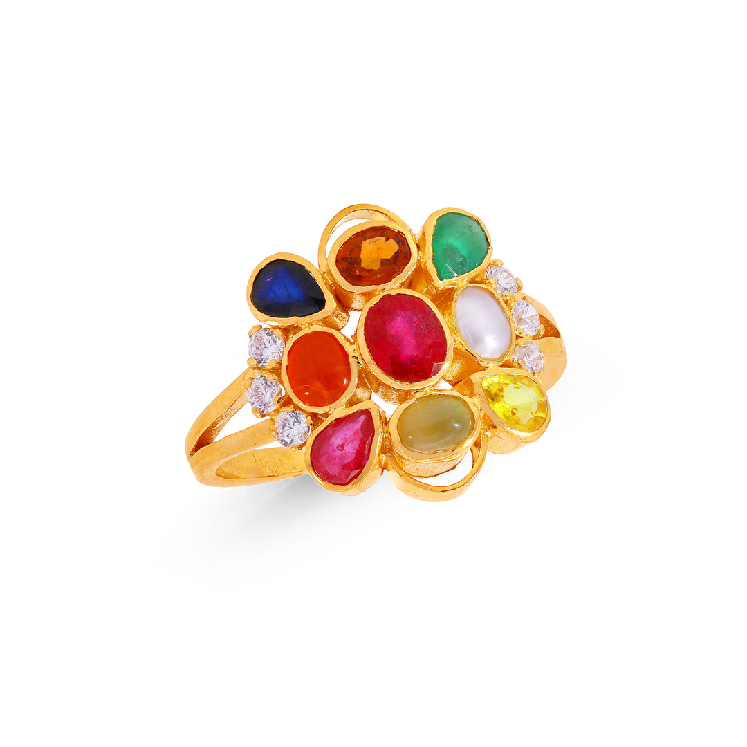 Sophisticated Navratan Ring in 22K Gold