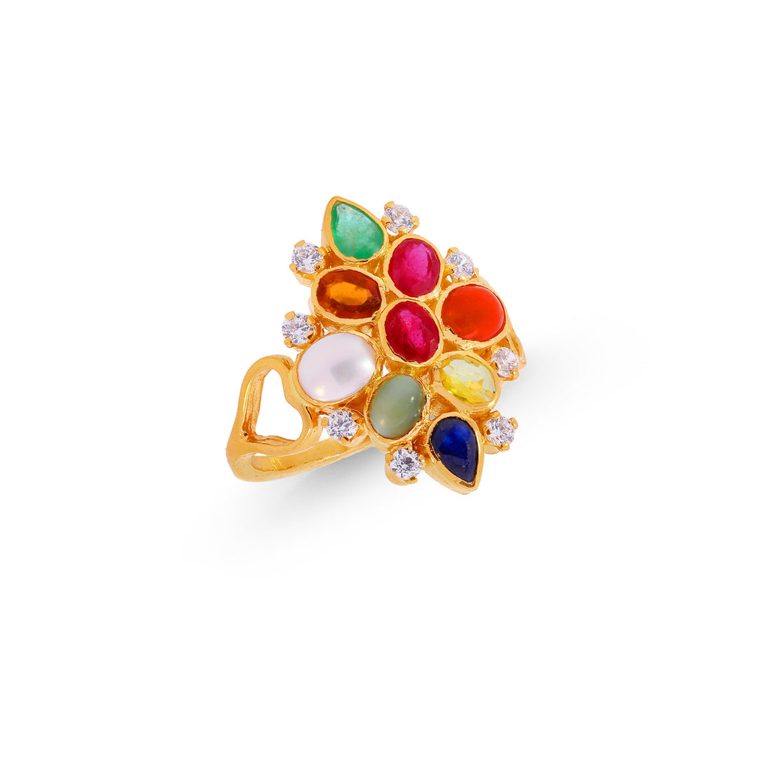 Graceful Navratan Ring in 22K Gold
