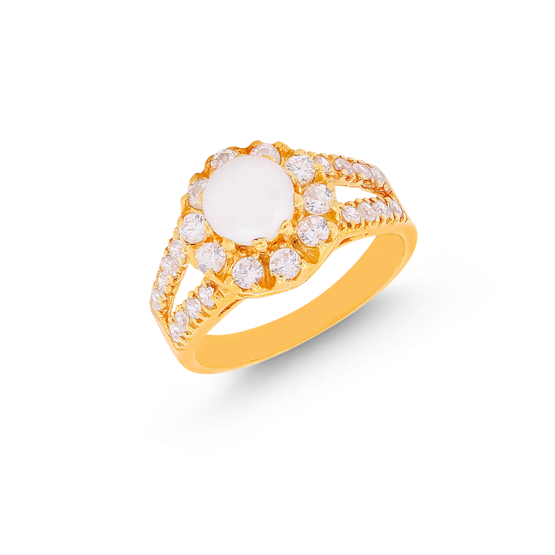 Glamorous Ring With Pearl & Gemstones in 22K Gold