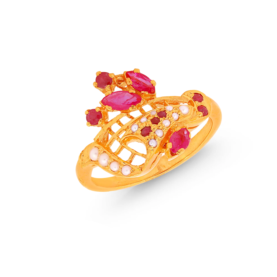 Fascinating Ring With Ruby & Pearl in 21K Gold