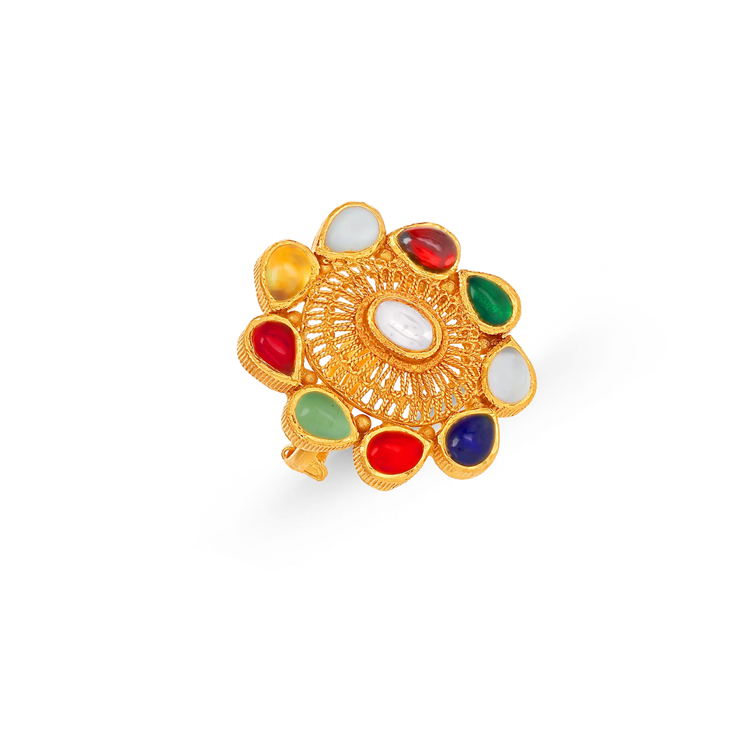 Magnificent Anitque Ring With Navratan in 22K Gold
